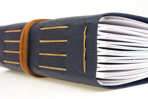 A4 Leather Memory Book / Scrapbook / Album: bound in Navy Blue in Longstitch with Linkstich binding