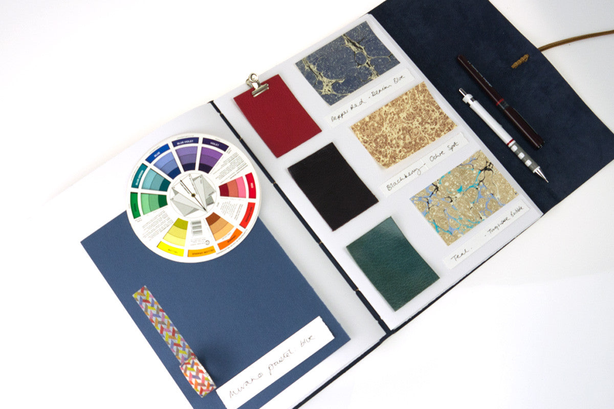 A4 large portrait lay-flat handmade leather scrapbook for cuttings, swatches, photographs and more.