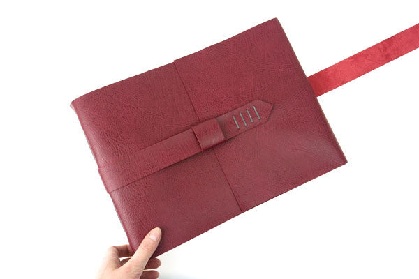 Leather Memory Book / Scrapbook in Crimson and Grey