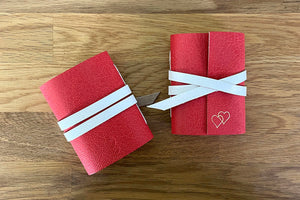 Pair of Red and White Mini Leather Journals with gold hearts 