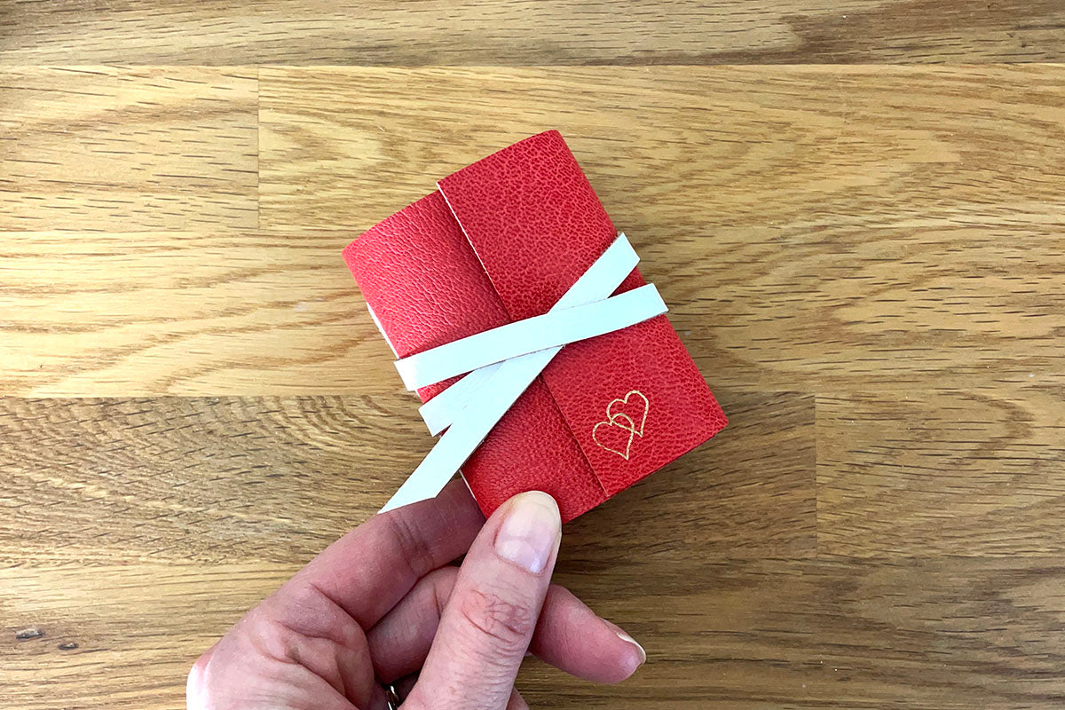 Mini Leather Journal handmade with love hearts for anniversary or Valentine's day