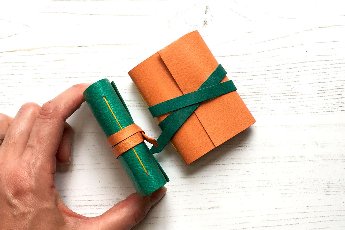 Miniature Leather Journal: Emerald & Peach