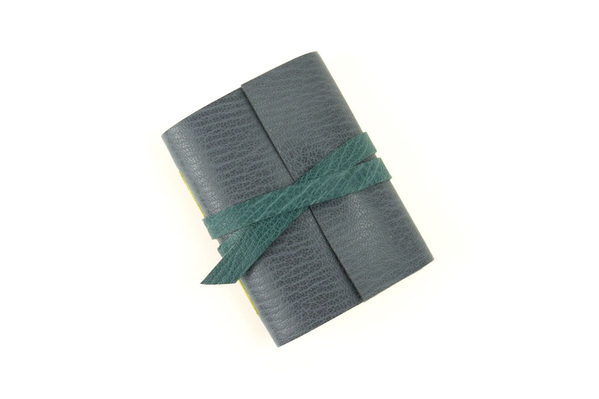 Grey handmade Leather Notebook with Teal details.
