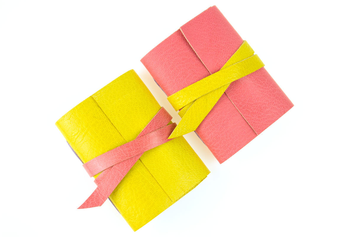 Pair of Leather Mini Journals: Pink and Lemon Yellow handmade gift