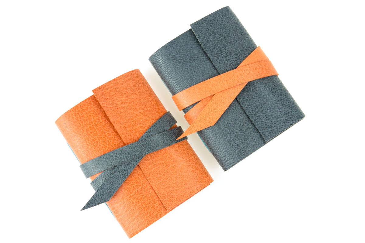 Mini Leather Journals Orange and Grey handmade in the UK