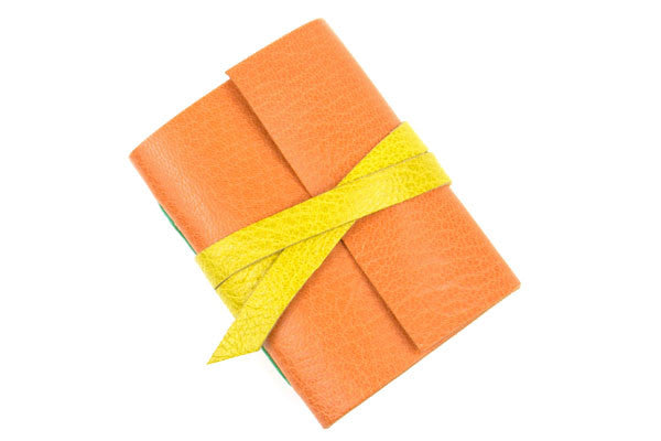 Mini Leather Notebook hand bound in Peach and Lemon.