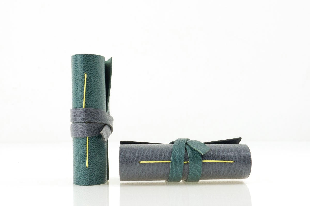 Mini Leather Journal / Notebook in teal and grey, handmade in the UK