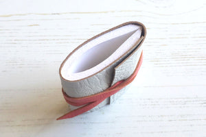 Handmade Mini Leather Journal / Notebook in white and pink, single signature binding.