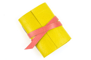 Mini Leather Journal / Notebook handmade in the UK: yellow and pink