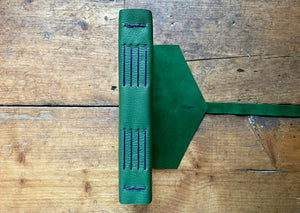 Green Leather A5 portrait Sketchbook in Longstitch with Linkstitch binding with envelope flap