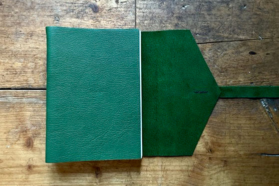 This is a softcover leather book with triangular envelope flap to protect the contents